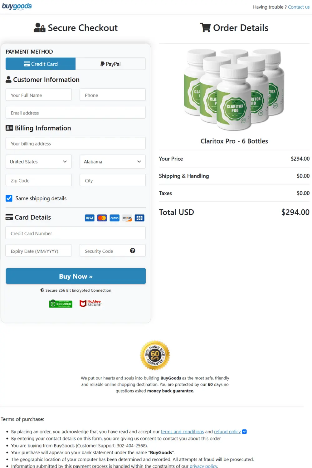 claritox pro order page